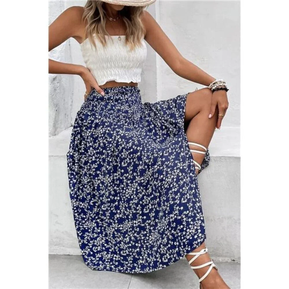 Perfee Ditsy Floral Slit High Waist Skirt